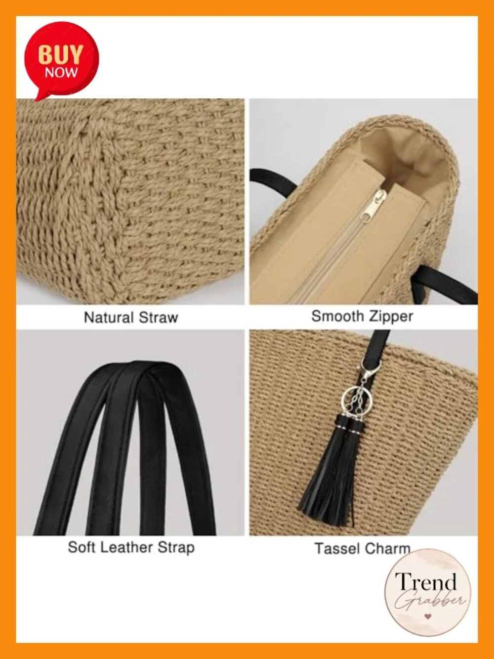Large Handwoven Straw Tote Bag Summer Beach Shoulder Purse with Tassel